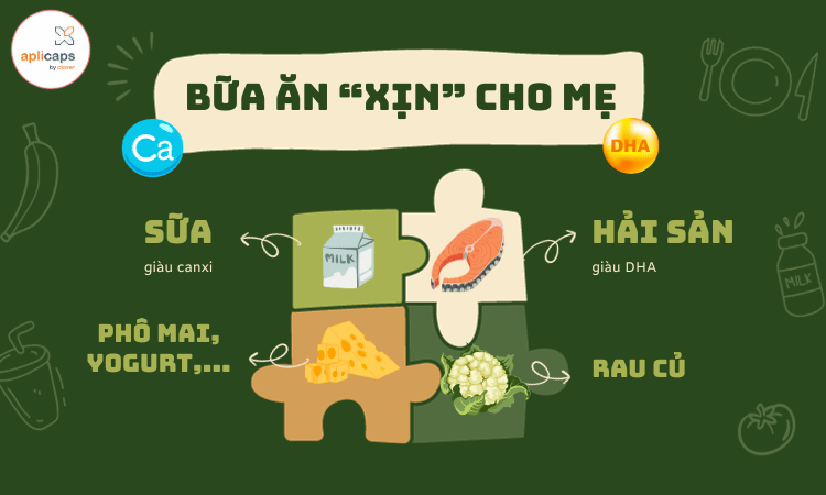 bữa ăn chuẩn khoa học với thực phẩm giàu canxi và DHA